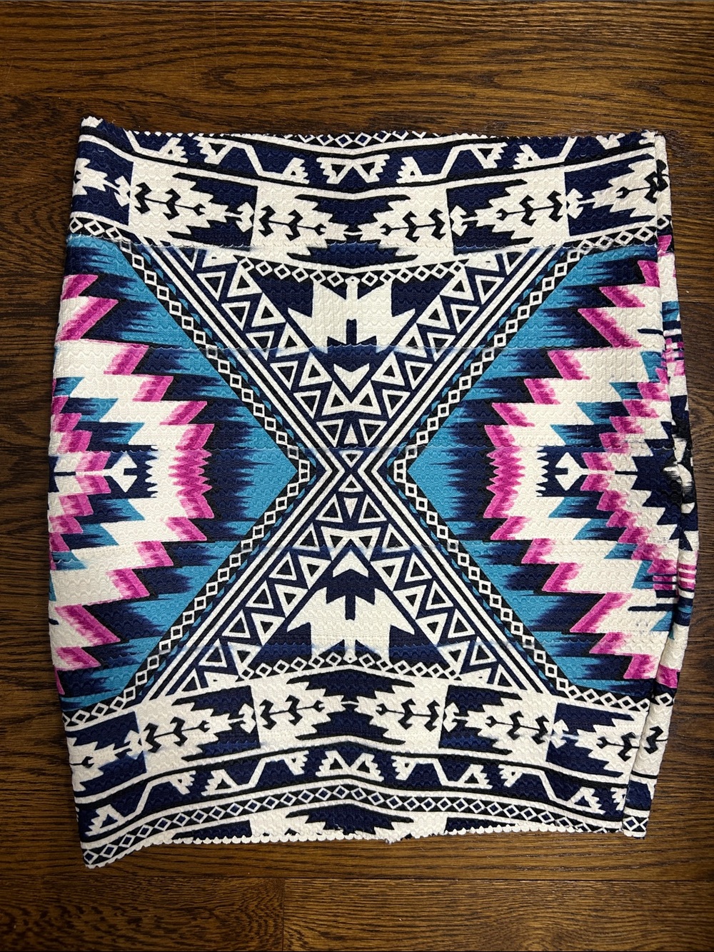 Abstract Aztec Print Pencil Skirt in Blue, Pink & White
